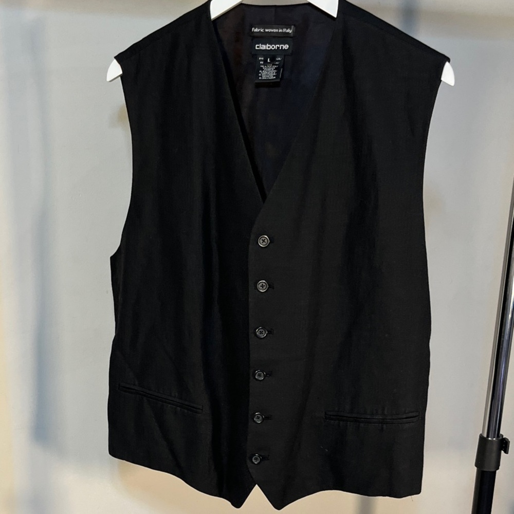 Claiborne Linen Blend Charcoal Black Men's Vest - Picture 12 of 12